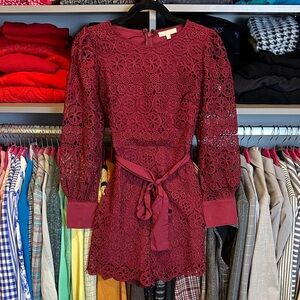 Hidden Label burgundy long sleeve belted lined embroidered romper size S